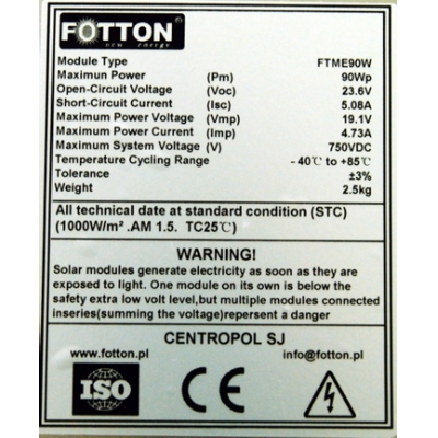 Bateria słoneczna elastyczna FOTTON FTME-90W